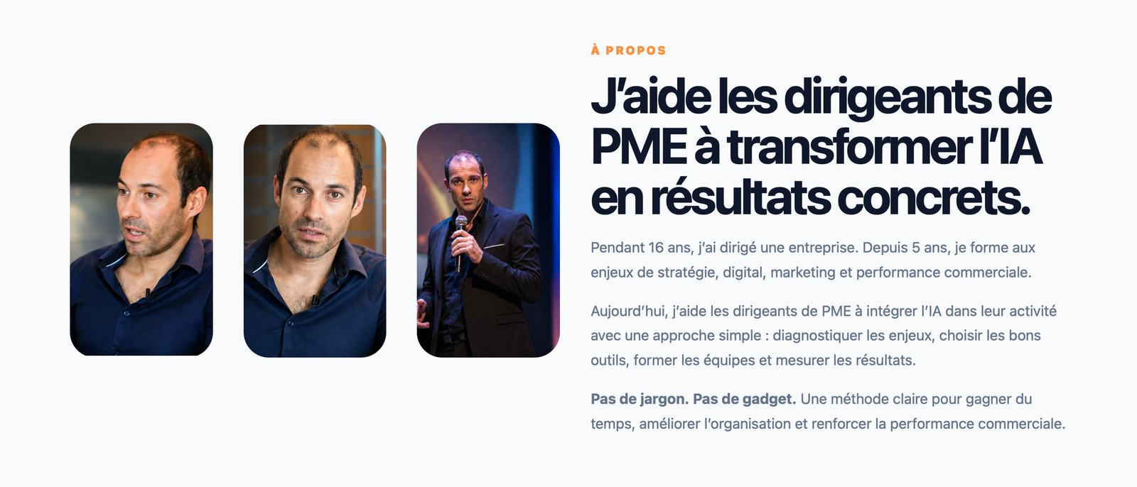 Présentation visuelle de Fred Pierrat, formateur IA et innovation